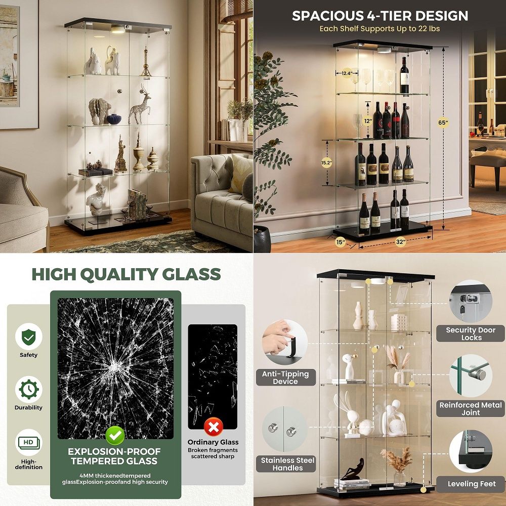 Glass Cabinet Display - Lemari Pajangan dengan Lampu LED dan