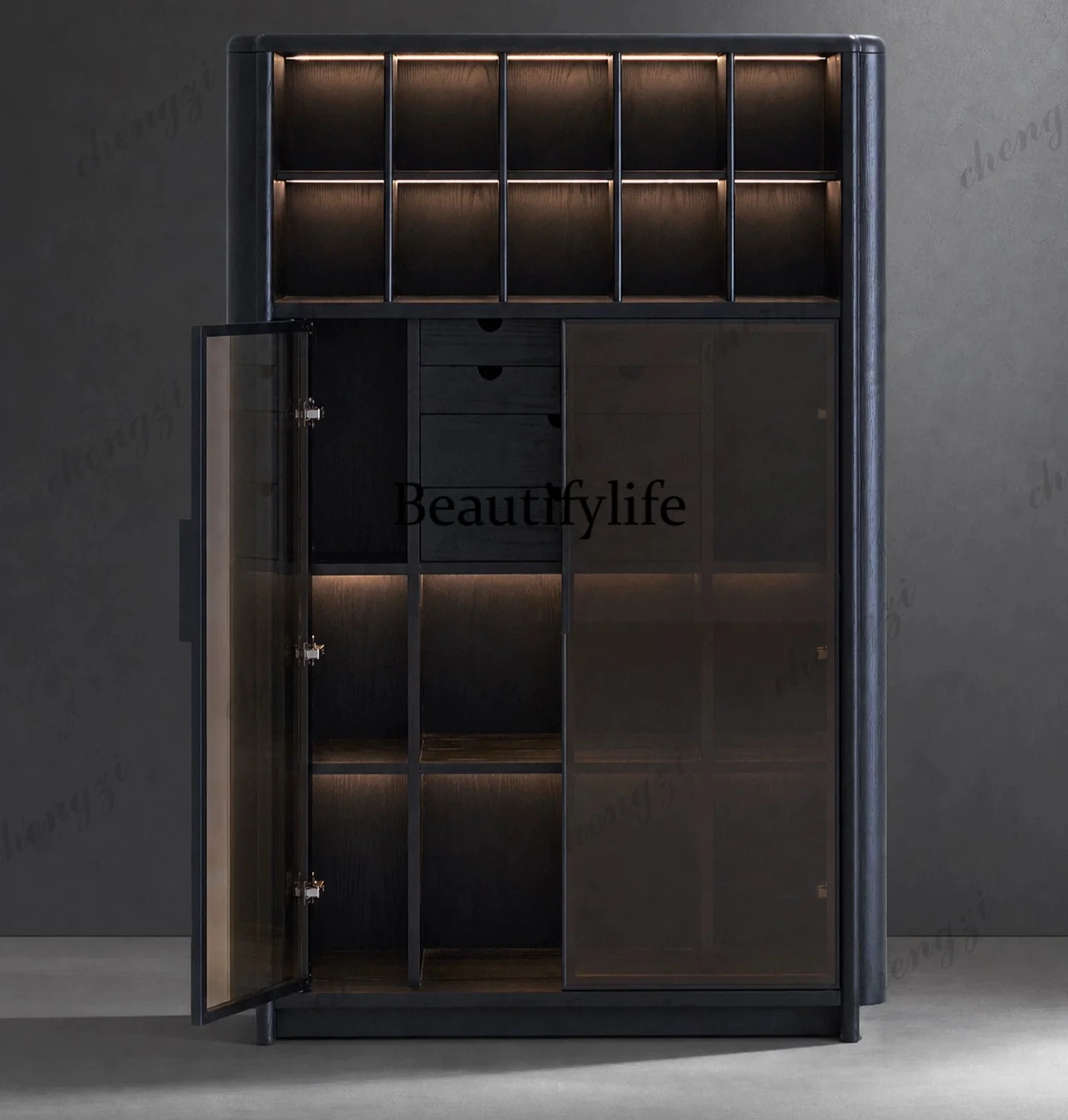 a55 Rak buku kayu solid minima - Glass Cabinet Display ulasan dan harga