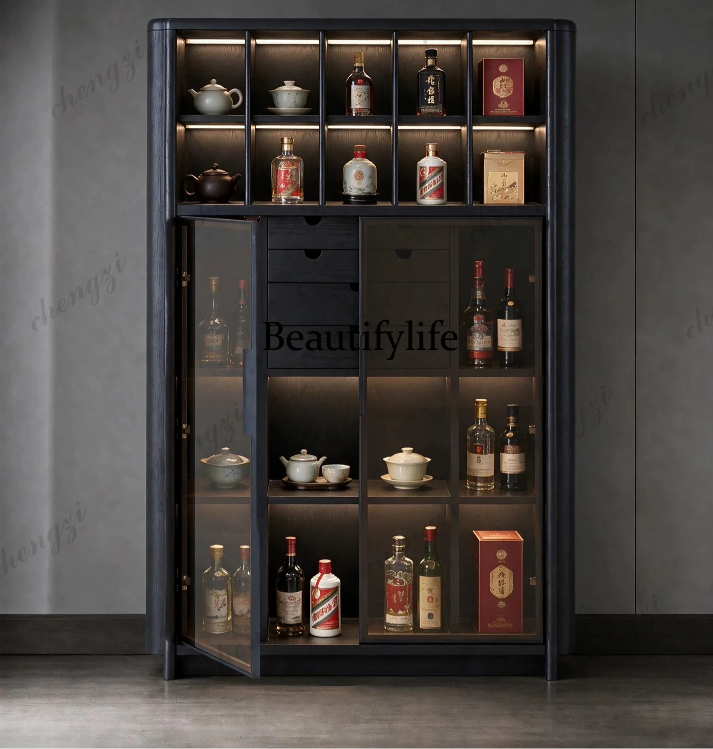 a55 Rak buku kayu solid minima - Glass Cabinet Display ulasan dan harga